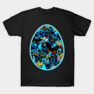 Blue Easter Egg With Colorful Butterflies for Spring T-Shirt